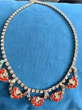 Crystal Drop Necklace with Red Accents - Women Jewelry